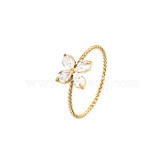 Golden Stainless Steel with Clear Cubic Zirconia Finger Ring, Flower, 1.1mm, Inner Diameter: 18.6mm, Flower: 7.9mm(JH8318-1)