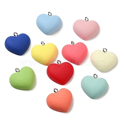 Opaque Resin Pendants, Heart Charms with Platinum Plated Iron Loops, Mixed Color, 20.5x21x6.5mm, Hole: 2mm(RESI-A028-03)