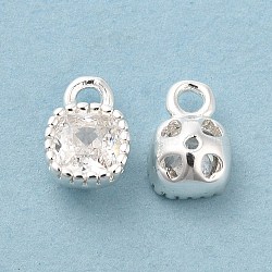 Glass Charms, with Brass Findings, Square, Silver, 7x5x3.5mm, Hole: 2mm(KK-F855-10S)