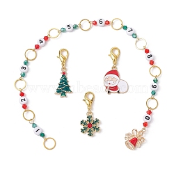 4Pcs Christmas Theme Knitting Row Counter Chains & Locking Stitch Markers Kits, with Snowflake Santa Claus Bell Alloy Enamel Pendant, Mixed Color, 3.85~30.3cm(HJEW-JM01629)
