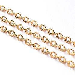 Iron Cable Chains, Unwelded, with Spool, Flat Oval, Popular for Jewelry Making, Important Decoration, Lead Free, Golden, 3x2x0.6mm, about 328.08 Feet(100m)/roll(CH-S041-G-LF)