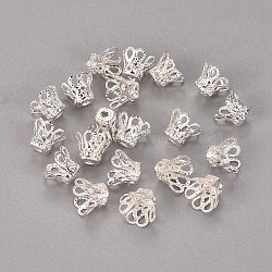 Plated Iron Bell Filigree Bead Caps, Flower, 4-Petal, Silver, 9x6mm, Hole: 1.5mm(X-IFIN-S696-46S)