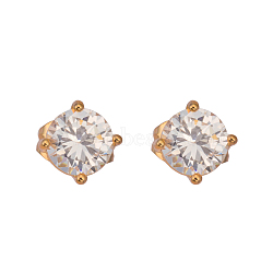 Real 18K Gold Plated Adorable Design Brass Cubic Zirconia Stud Earrings, Clear, 5x5mm(EJEW-EE0001-171B)