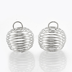 Hollow Lantern Iron Wire Bead Cage Pendants, Spiral Bead Cage, Platinum, 28.5x25mm, Hole: 8mm(X-IFIN-N001-01P)