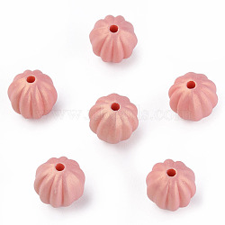 Spray Painted Acrylic Beads, Corrugated Beads, Rubberized Style, Round, Pink, 11x11mm, Hole: 2mm, about 720pcs/500g(MACR-T037-01D)