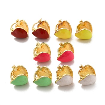 Enamel Heart Hoop Earrings, Golden Brass Jewelry for Women, Mixed Color, 17.5x14.5x16.5mm, Pin: 1mm