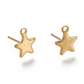 304 Stainless Steel Stud Earring Findings, with Loop, Star, Real 18k Gold Plated, 10x8.5x1mm, Hole: 1mm, Pin: 0.8mm
