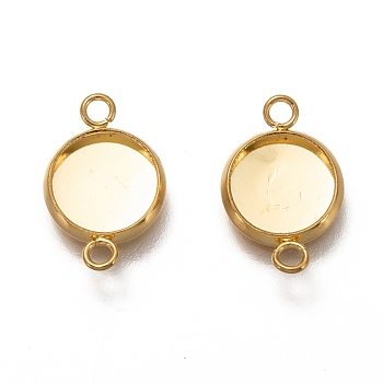 304 Stainless Steel Cabochon Connector Settings, Plain Edge Bezel Cups, Flat Round, Real 18K Gold Plated, Tray: 8mm, 17.5x10x2mm, Hole: 2.4mm