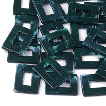 Acrylic Pendants, Imitation Gemstone Style, Rectangle, Dark Green, 40x30x4mm, Hole: 1.5mm