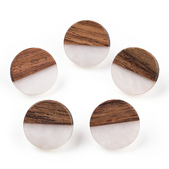 Resin & Walnut Wood Flat Round Stud Earrings with 304 Stainless Steel Pin for Women, Wheat, 18mm, Pin: 0.7mm
