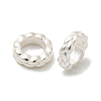 925 Sterling Silver Beads, Leaf Ring, Silver Color Plated, Silver, 6x1.6mm, Hole: 4mm, about 40pcs/10g