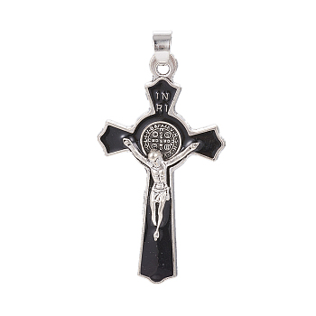 Alloy Enamel Big Pendants, For Easter, Crucifix Cross, Antique Silver, Black, 50.5x27x4mm, Hole: 5x6.5mm