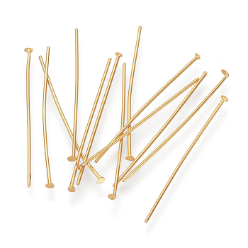 304 Stainless Steel Flat Head Pins, Real 16K Gold Plated, 25x0.7mm, 21 Gauge, Head: 1.5mm
