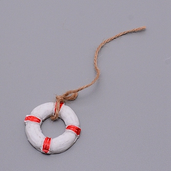 Mediterranean Style Resin Pendant Decorations, with Hemp Rope, Swim Ring, White, 17.5cm