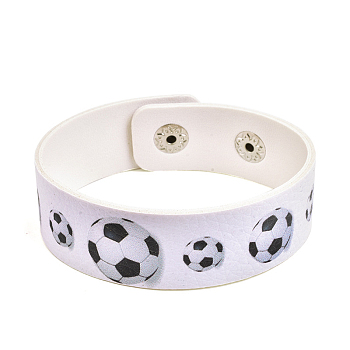 Football Pattern Leather Wide Cord Bracelet with Snap Button for Men Women, Black, 8-3/8 inch(21.4cm)