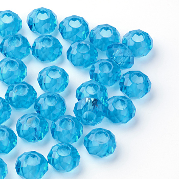 Glass European Beads, Large Hole Beads, No Metal Core, Rondelle, Dodger Blue, 14x8mm, Hole: 5mm