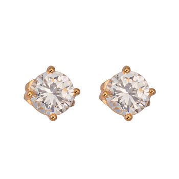 Real 18K Gold Plated Adorable Design Brass Cubic Zirconia Stud Earrings, Clear, 5x5mm