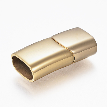 304 Stainless Steel Magnetic Clasps with Glue-in Ends, Rectangle, Golden, 29x14x8mm, Hole: 6.5x12mm