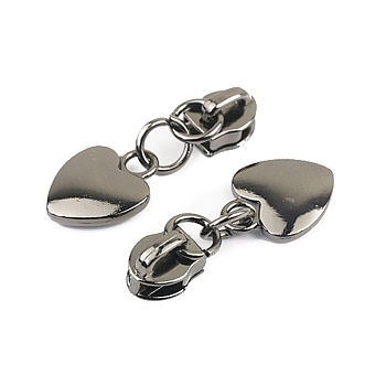 Alloy Zipper Head with Heart Charms, Zipper Pull Replacement, Zipper Sliders for Purses Luggage Bags Suitcases, Gunmetal, 4x1.6cm