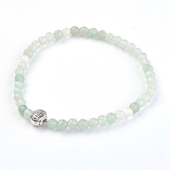 Natural Green Aventurine Stretch Bracelets, with Alloy Buddha Beads, 2-1/8 inch(5.4cm)