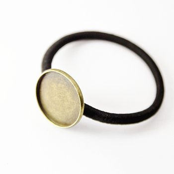 Iron Cabochon Settings, Hair Ties Findings, Flat Round, Antique Bronze, Tray: 20mm, about 100pcs/bag