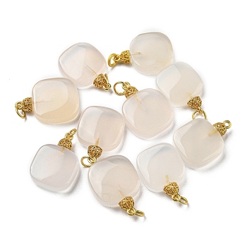 Natural White Agate Pendants, Square Charms with Brass Jump Rings, Matte Gold Color, 22x16x5.5mm, Hole: 3mm