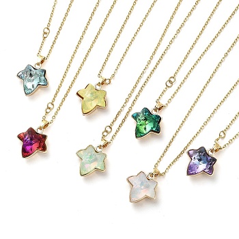 Maple Leaf Glass Pendant Necklaces, with Light Gold Brass Cable Chains, Mixed Color, 16.30 inch(41.4cm)