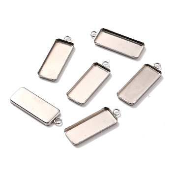 304 Stainless Steel Pendant Cabochon Settings, Plain Edge Bezel Cups, Rectangle, Stainless Steel Color, 30x11x2mm, Hole: 2.5mm