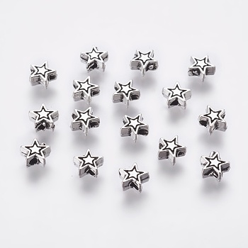 Tibetan Style Alloy Beads, Cadmium Free & Lead Free, Star, Antique Silver, 6x6x3mm, Hole: 1mm