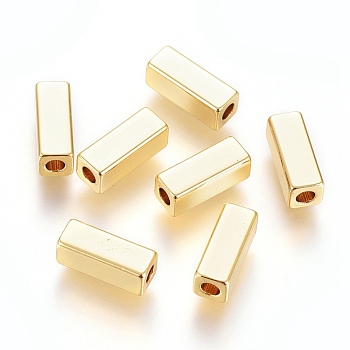 Brass Beads, Long-Lasting Plated, Cuboid, Real 18K Gold Plated, 8x3x3mm, Hole: 1.6mm