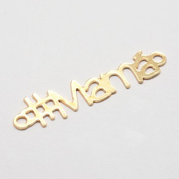 Brass Links, For Mother's Day Jewelry Making, Long-Lasting Plated, Word Mama, Golden, 8x33x0.5mm, Hole: 2mm