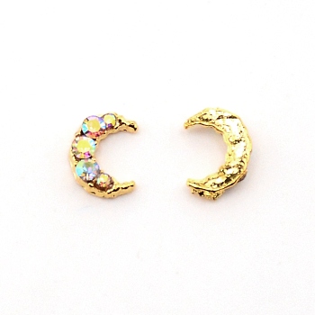 Alloy Rhinestone Cabochons, Moon, for Nail Art Studs and Nail Art Decoartion Accessories, Golden, Crystal AB, 10x7x2.3mm