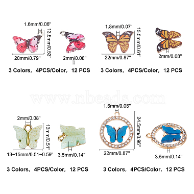 SUPERFINDINGS 48Pcs 12 Color Alloy Butterfly Pendants(PALLOY-FH0001-76)-6