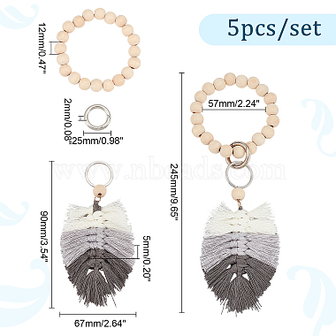 5Pcs Natural Wood Beads Stretch Bracelets Keychains(KEYC-PH01429)-2
