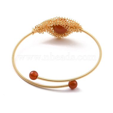Losange avec bracelet manchette en agate rouge naturelle(BJEW-A122-01)-2