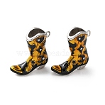 304 Stainless Steel Enamel Rhjinestone Pendants, Cowboy Boots Charms, Ion Plating(IP), Stainless Steel Color, Crystal, 27.5x29x10mm, Hole: 10x5.5mm(SA-L002-21P-01)
