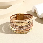 Feather Link Leather Multi-strand Bracelet, with Magnetic Clasp, PeachPuff, 7-3/4 inch(19.7cm)(PW-WG64100-01)