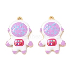 304 Stainless Steel Enamel Pendants, Spaceman Charms, Ion Plating(IP), Real 18K Gold Plated, Orchid, 21.5x15x4mm, Hole: 1mm(STAS-Q119-05G-03)