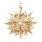 Brass Micro Pave Cubic Zirconia Pendants, Cadmium Free & Lead Free, Long-Lasting Plated, Star, Real 18K Gold Plated, 37.5x35x4.5mm, Hole: 3.6mm(ZIRC-P089-15G)