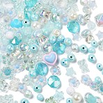 Acrylic Beads, Mixed Shapes, Cyan, 7~36.5x7~36.5x5.5~36.5mm, Hole: 1.8~4.5mm, about 299Pcs/500G(MACR-M040-01G)