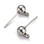 304 Stainless Steel Ball Post Stud Earring Findings, with Loop and 316 Surgical Stainless Steel Pin, Stainless Steel Color, 15x7x4mm, Hole: 1.8mm, Pin: 0.8mm(X-STAS-Z035-01P-H)