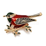 Bird Zinc Alloy Rhinstone Brooches, with Enamel, Dark Red, 24x44mm(JEWB-V001-04B)