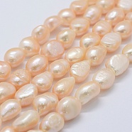 Natural Cultured Freshwater Pearl Beads Strands, Potato, PeachPuff, 10~15x9.5~11x6.5~10mm, Hole: 0.2mm, about 32pcs/strand, 14.1 inch(PEAR-K004-06D)