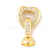 Rack Plating Brass Micro Pave Clear Cubic Zirconia Fold Over Clasps, Long-Lasting Plated, Lead Free & Cadmium Free, Heart, Real 18K Gold Plated, 21.7mm, Heart: 12x13x4mm, Clasp: 14.5x7.5mm(KK-K367-10G)