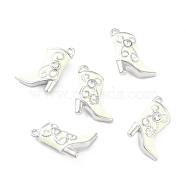 Alloy Enamel Pendants, Cadmium Free & Lead Free, with Rhinestones, Platinum Color, Boot, White, about 16mm wide, 21mm long, hole: 1mm(X-E516-7)