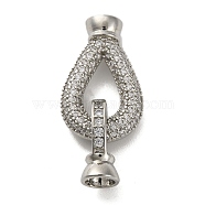 Brass Micro Pave Clear Cubic Zirconia Fold Over Clasps, Lead Free & Cadmium Free, Teardrop, Platinum, 25.5mm(KK-A230-09P)