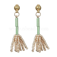 MIYUKI Delica Beaded Broom Dangle Stud Earrings, 304 Stainless Steel Drop Earrings, Tan, 34.5x12mm(EJEW-MZ00095)