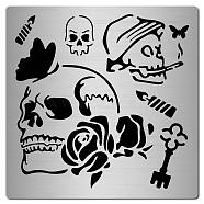 Stainless Steel Cutting Dies Stencils, for DIY Scrapbooking/Photo Album, Decorative Embossing DIY Paper Card, Matte Stainless Steel Color, Skull Pattern, 16x16cm(DIY-WH0238-061)