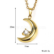 Retro Titanium Steel Clear Cubic Zirconia Moon Pendant Cable Chain Necklaces for Women, Golden (MU9051-1)