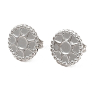 304 Stainless Steel Stud Earring Cabochon Settings, Flat Round with Sun, Stainless Steel Color, Tray: 4mm, 14mm, Pin: 0.8mm(EJEW-I281-05P)